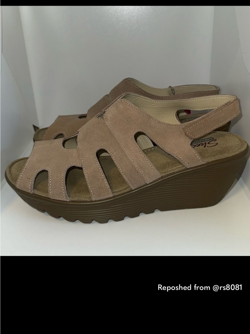 Skechers Tan Wedge Sandals with Memory Foam
